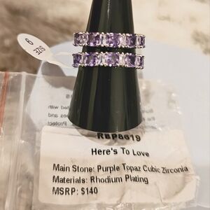 NEW Bomb Party Ring “Here’s to Love” RBP8619 Purple Topaz CZ on Rhodium Size 9